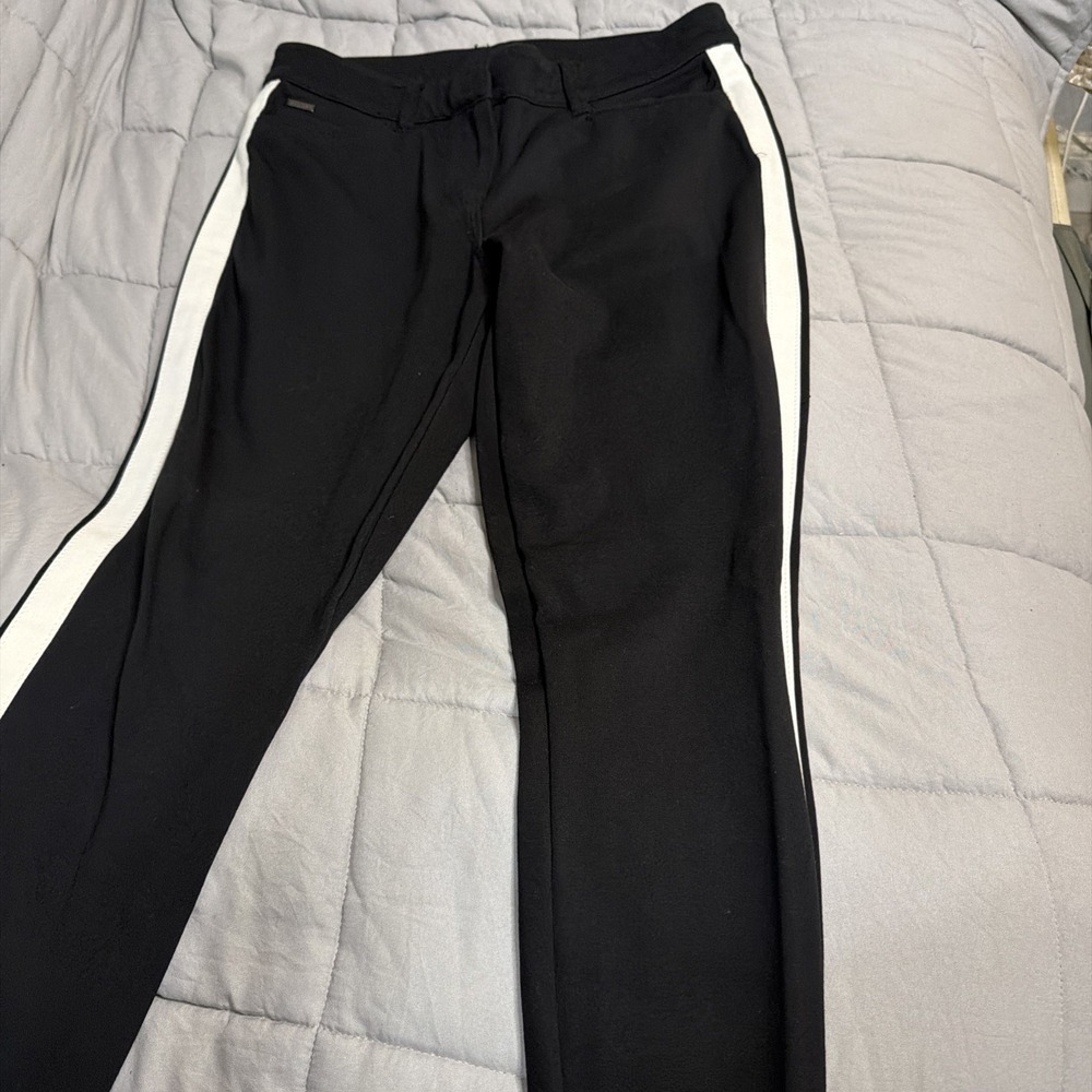 WHITE HOUSE BLACK MARKET‎ Women's Sz 2R Black White Stripe Skinny Ankle Stretch